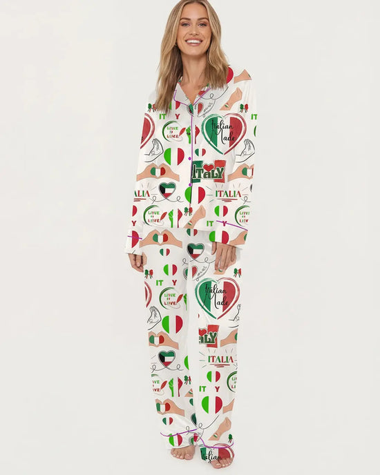 Italian Flag Hearts Print Pajama Set OMFORT