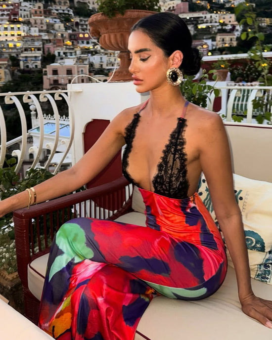 Grace Multi Lace Bust Print Backless Dress - OMFORT