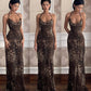 Leopard Print Backless Draped Halter Maxi Mermaid Dress - OMFORT
