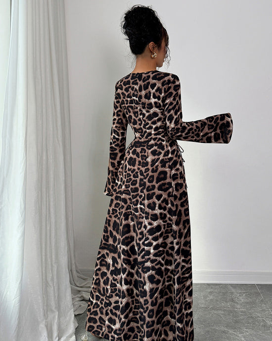 Chic Leopard Long Sleeve Maxi Dress - OMFORT