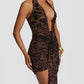 Leopard Print Draped Ruched Front-Tie Mini Dress - OMFORT