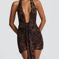 Leopard Print Draped Ruched Front-Tie Mini Dress - OMFORT