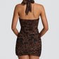 Leopard Print Draped Ruched Front-Tie Mini Dress - OMFORT
