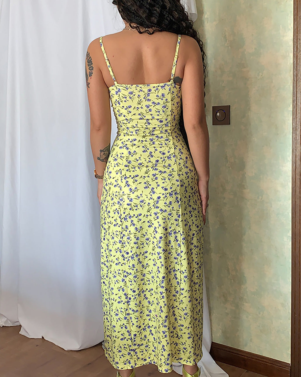 Floral Print Lace Sleeveless Slit Midi Dress - OMFORT