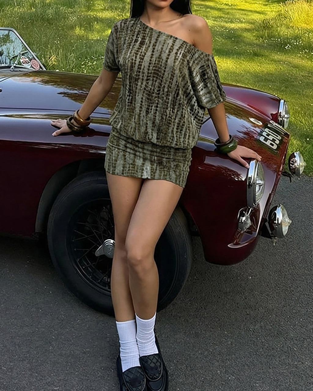 Tie Dye Off Shoulder Mini Dress - OMFORT