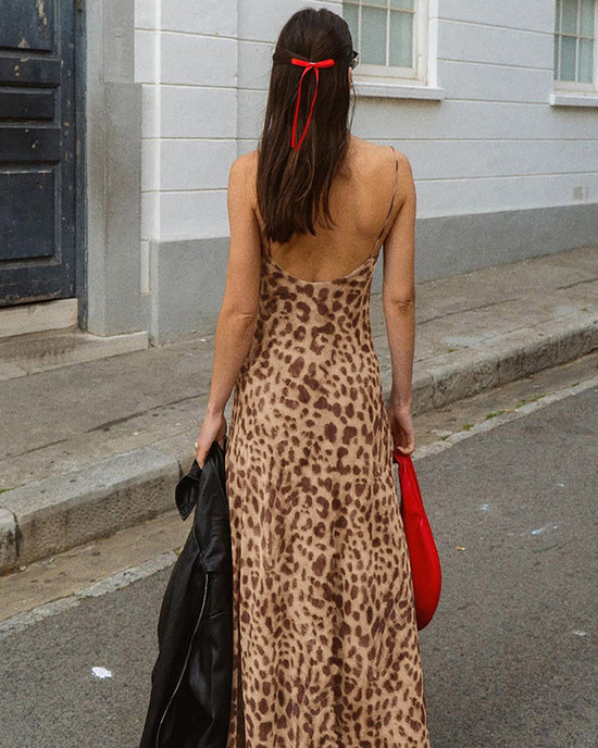 Leopard Print Backless Tulle Slip Dress - OMFORT