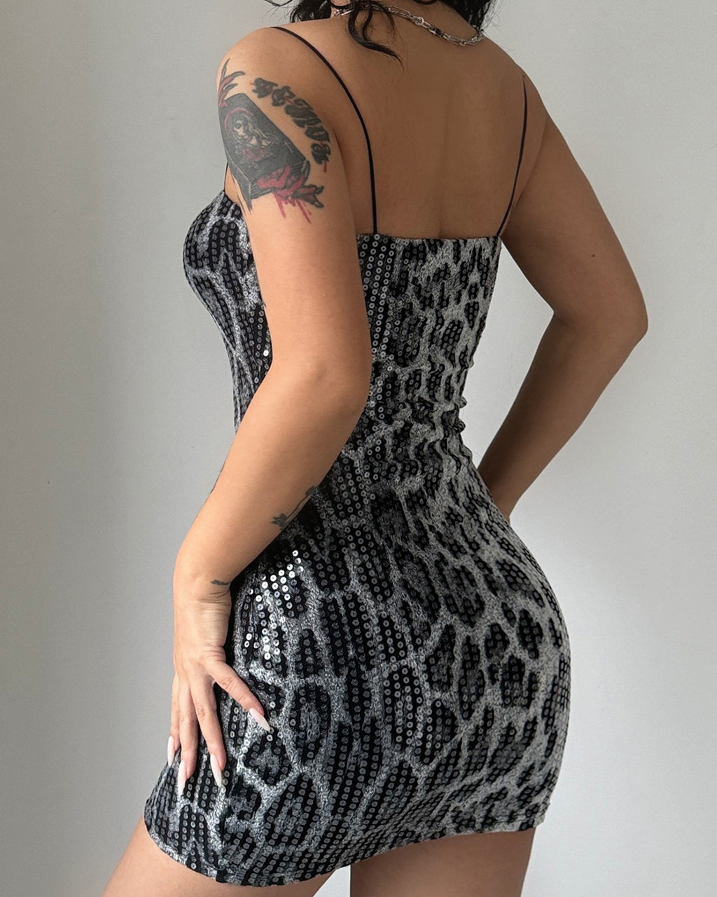 Sequin Leopard Print Mini Bodycon Dress - OMFORT