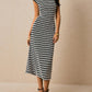 Casual Striped Crewneck Cap Sleeve Midi Dress OMFORT