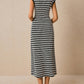Casual Striped Crewneck Cap Sleeve Midi Dress OMFORT