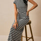 Casual Striped Crewneck Cap Sleeve Midi Dress OMFORT