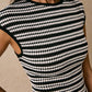 Casual Striped Crewneck Cap Sleeve Midi Dress OMFORT
