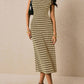 Casual Striped Crewneck Cap Sleeve Midi Dress OMFORT