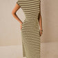 Casual Striped Crewneck Cap Sleeve Midi Dress OMFORT
