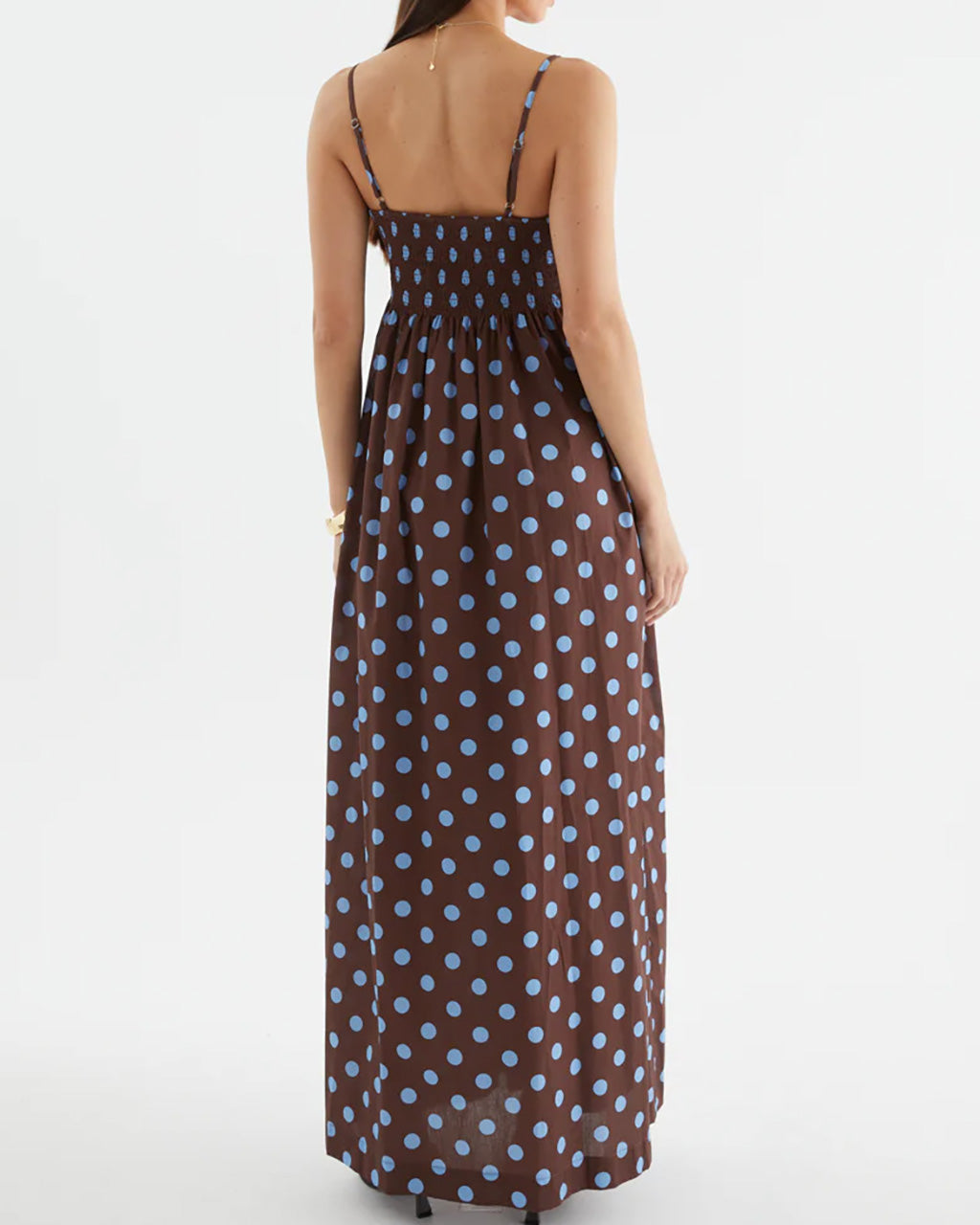 Polka Dot Pleated Detail Maxi Dress OMFORT