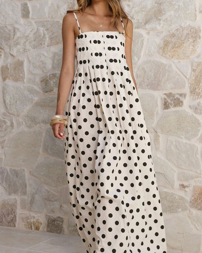 Polka Dot Pleated Detail Maxi Dress OMFORT