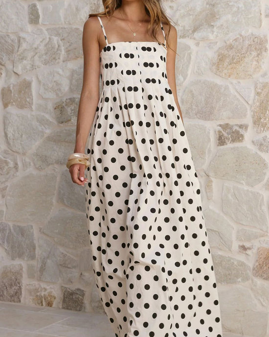 Polka Dot Pleated Detail Maxi Dress OMFORT