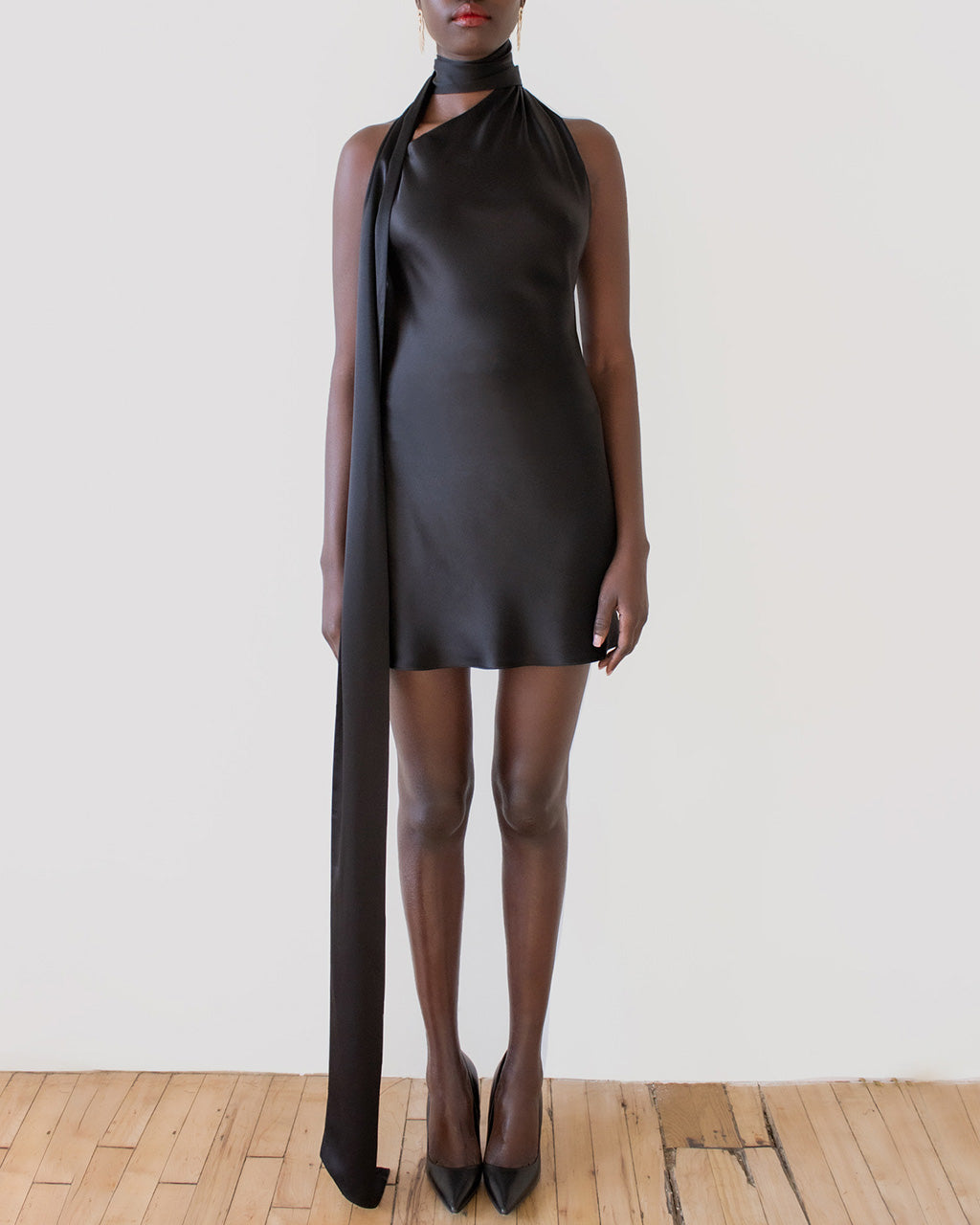 Solid One-Shoulder Scarf Mini Dress OMFORT