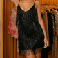 Sparkly Tassel Fringe Spaghetti Strap Mini Party Dress OMFORT