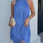Sexy Tassel Tie Open Back Halter Dress OMFORT