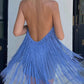 Sexy Tassel Tie Open Back Halter Dress OMFORT