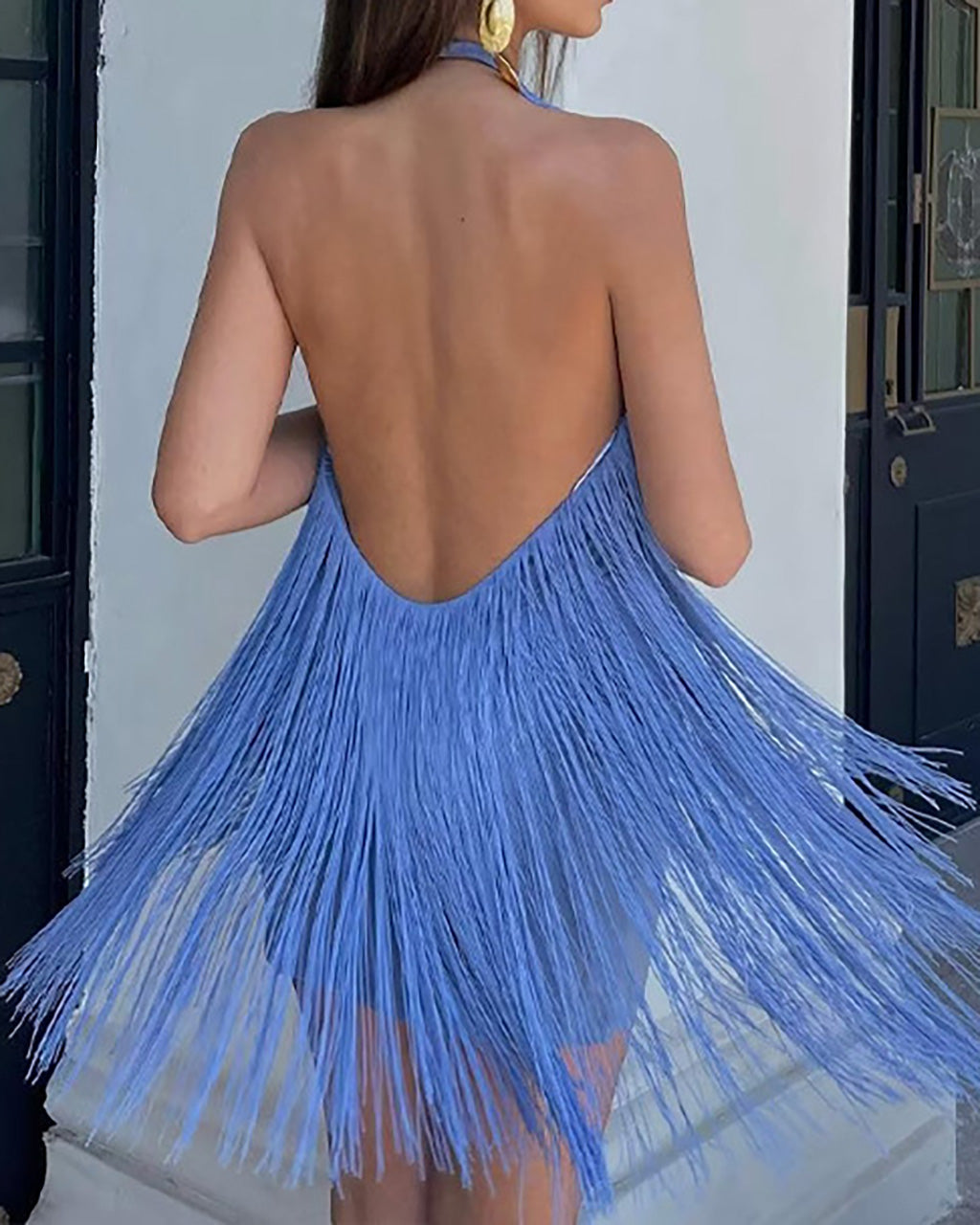 Sexy Tassel Tie Open Back Halter Dress OMFORT