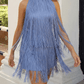 Sexy Tassel Tie Open Back Halter Dress OMFORT