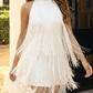 Sexy Tassel Tie Open Back Halter Dress OMFORT