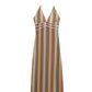 Retro Multi Stripe Print Halter Knit Maxi Dress OMFORT