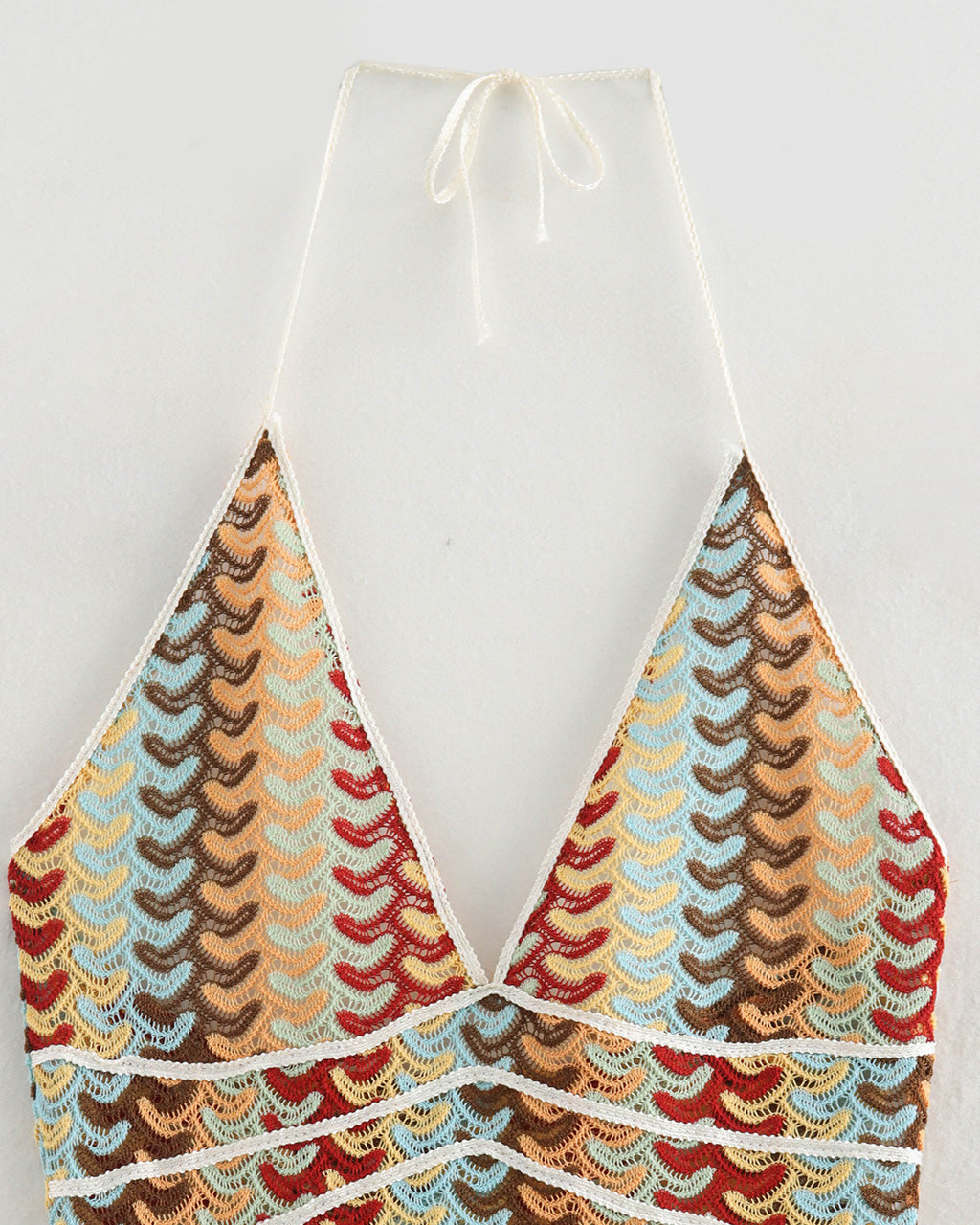 Retro Multi Stripe Print Halter Knit Maxi Dress OMFORT