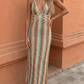 Retro Multi Stripe Print Halter Knit Maxi Dress OMFORT