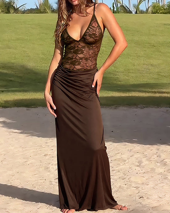 Delicate Off-the-Shoulder Lace Panel Maxi Dress OMFORT