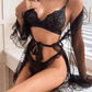 Fashion Sexy Lace Hollow Perspective 3Pcs Lingerie Set OMFORT