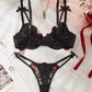 Embroidered Rose Mesh 2Pcs Lingerie Set OMFORT