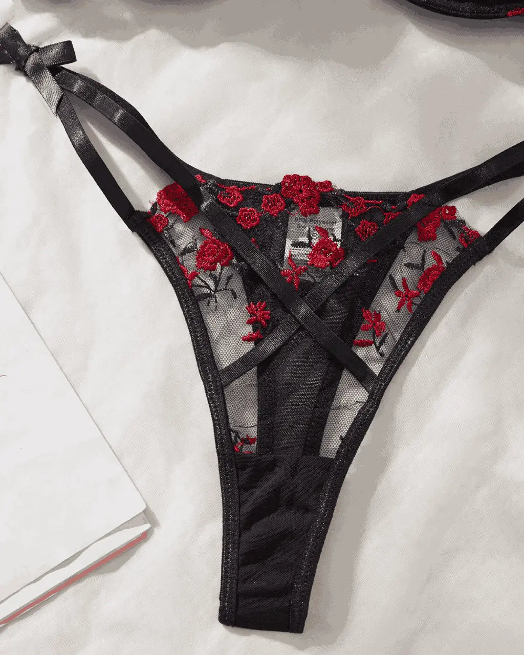 Embroidered Rose Mesh 2Pcs Lingerie Set OMFORT