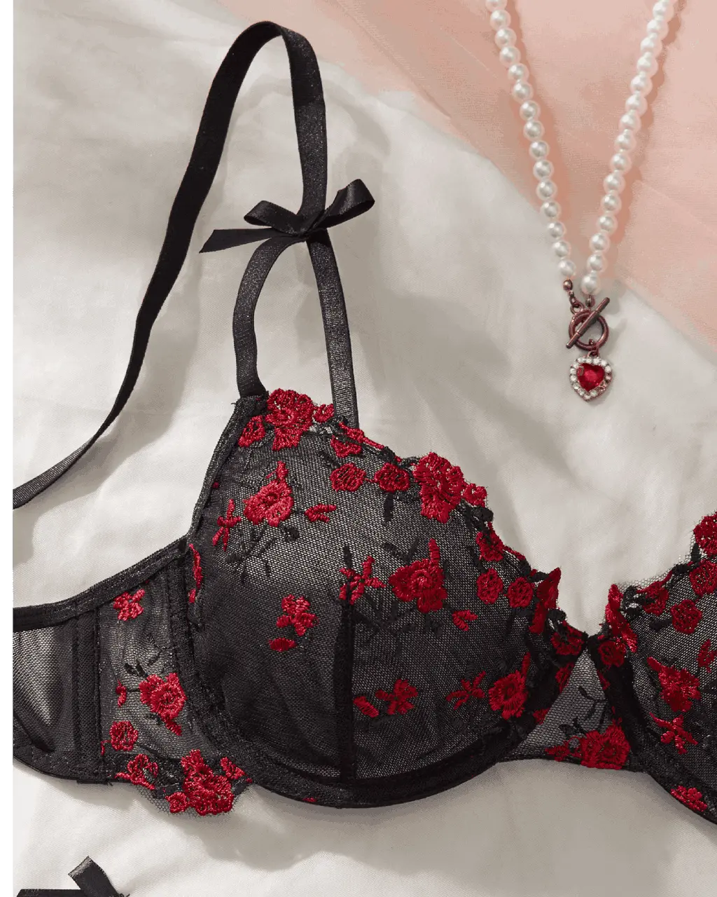 Embroidered Rose Mesh 2Pcs Lingerie Set OMFORT