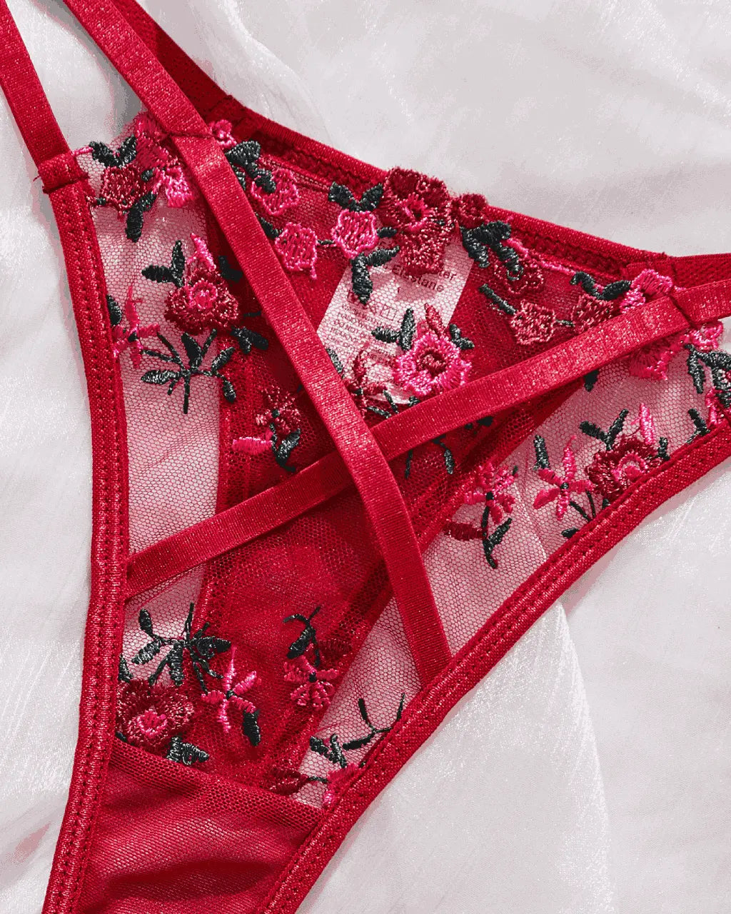 Embroidered Rose Mesh 2Pcs Lingerie Set OMFORT