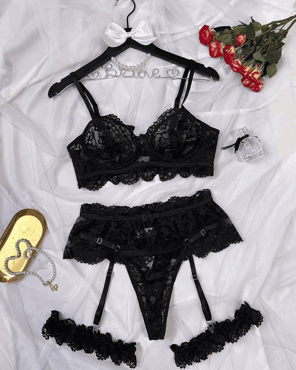 Erotic Underwear Lace 5Pcs Lingerie Set OMFORT