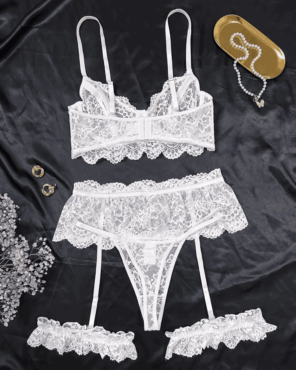 Erotic Underwear Lace 5Pcs Lingerie Set OMFORT