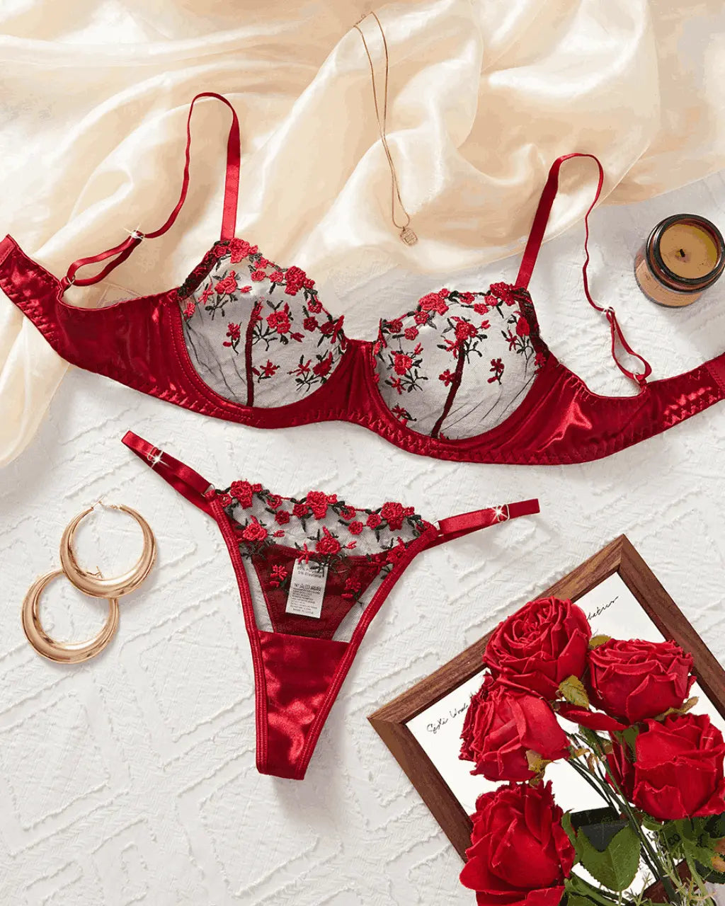 Soft Floral Embroidery 2Pcs Lingerie Set OMFORT