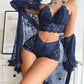 Lace Patchwork Sheer 3Pcs Lingerie Set OMFORT