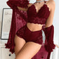 Lace Patchwork Sheer 3Pcs Lingerie Set OMFORT