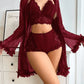 Lace Patchwork Sheer 3Pcs Lingerie Set OMFORT