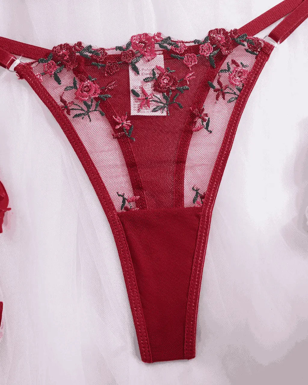 Sexy Leaf Floral Embroidered Mesh 2Pcs Lingerie Set OMFORT