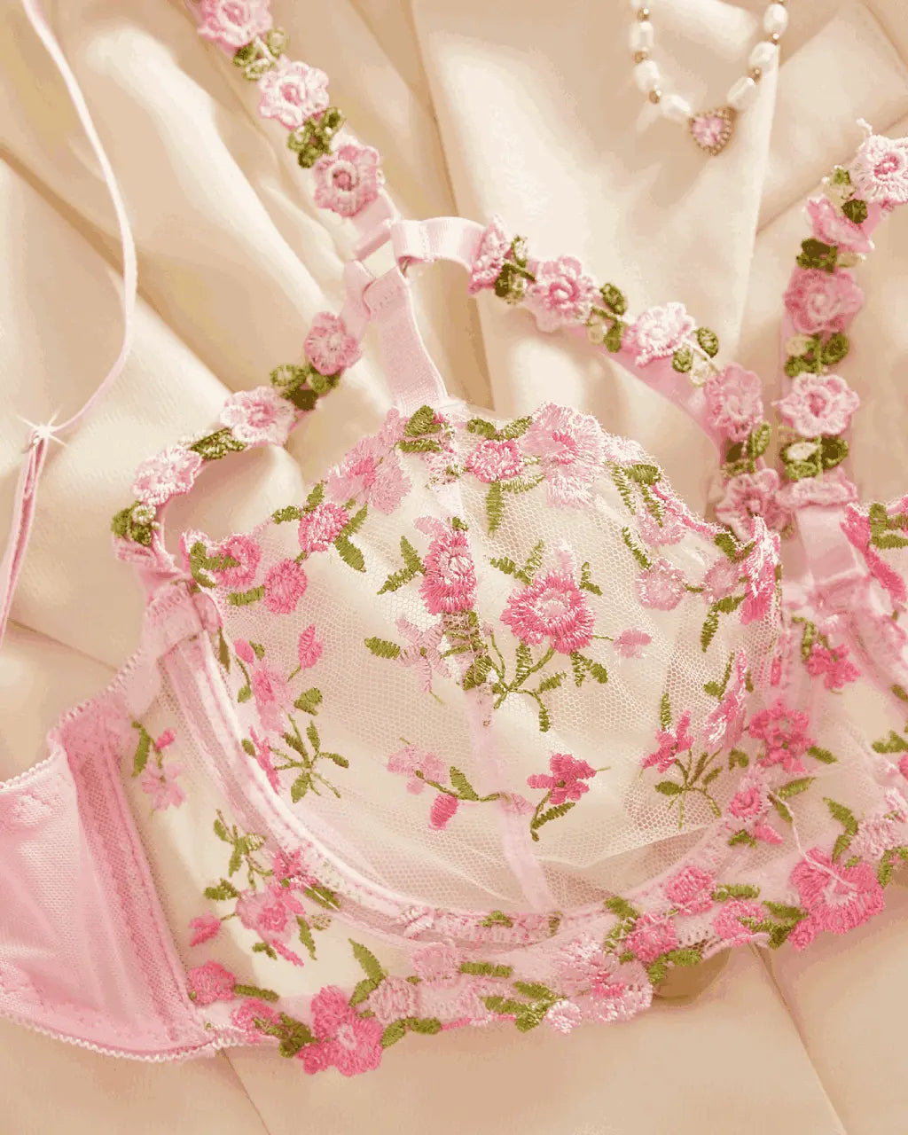 Sexy Leaf Floral Embroidered Mesh 2Pcs Lingerie Set OMFORT