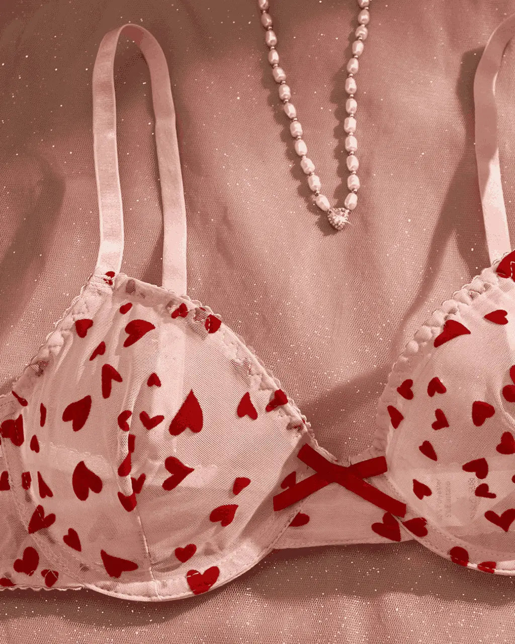 Tulle Heart Embroidered 2Pcs Lingerie Set OMFORT