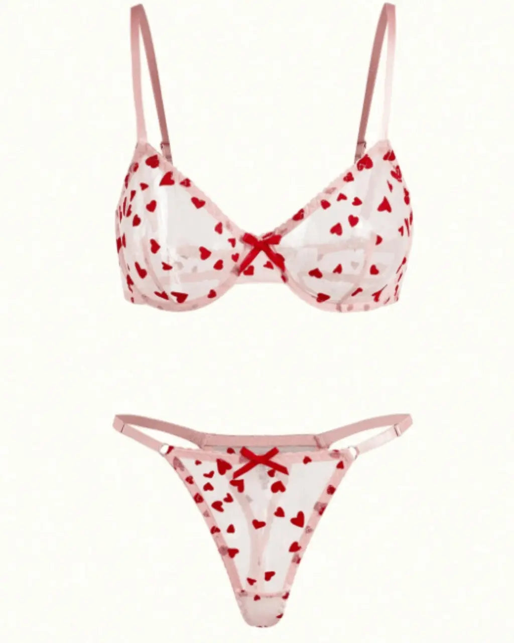 Tulle Heart Embroidered 2Pcs Lingerie Set OMFORT