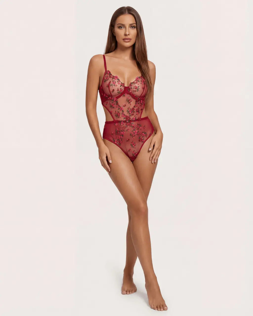 Floral Lace Embroidered Cutout 1Pcs Lingerie Set OMFORT
