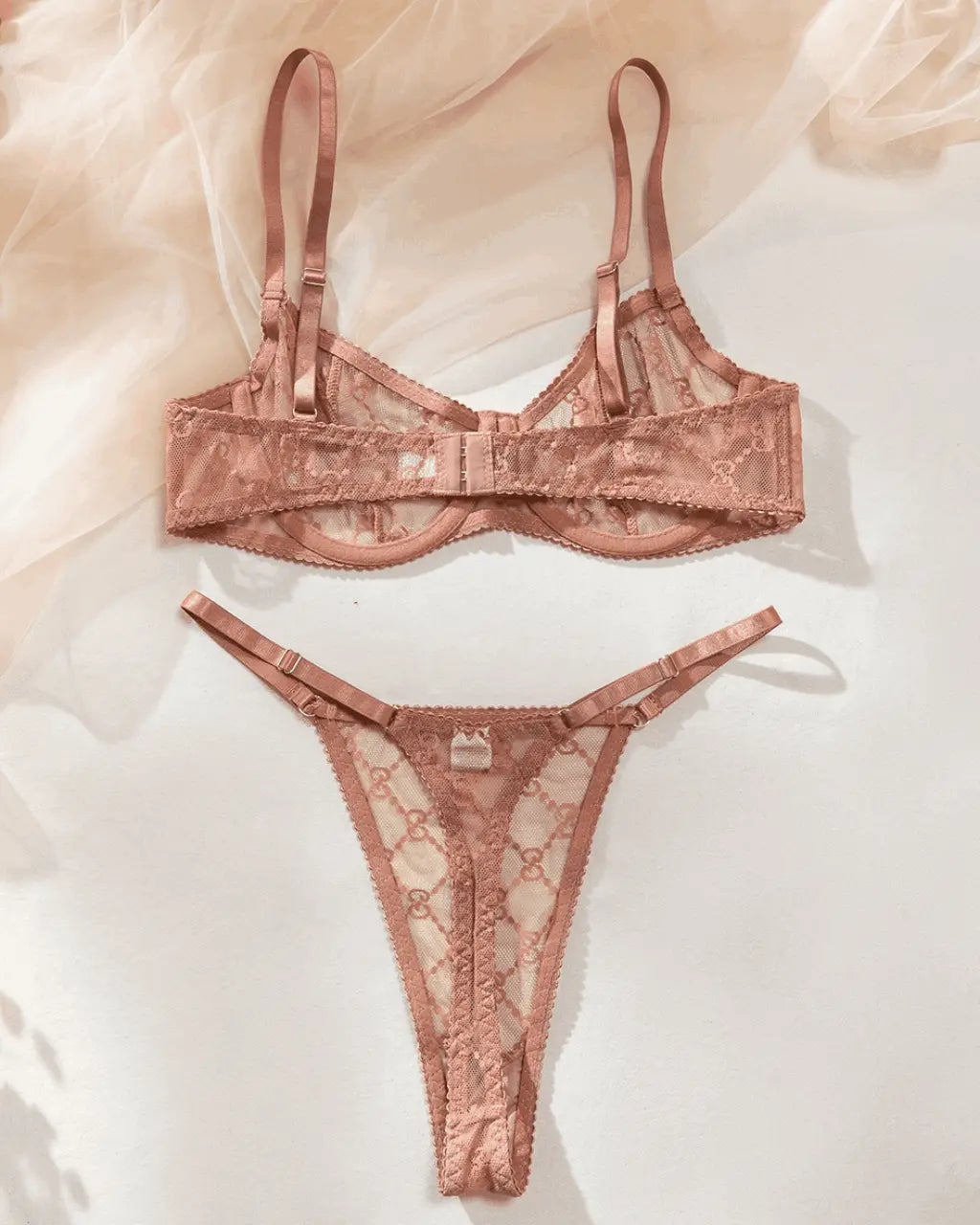 Elegant Diamond Pattern Mesh 2Pcs Lingerie Set OMFORT