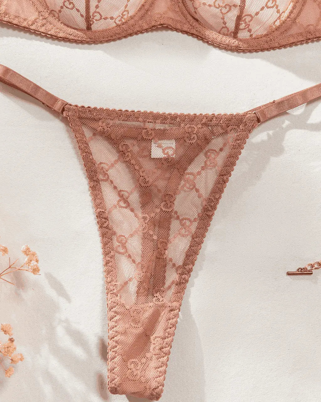 Elegant Diamond Pattern Mesh 2Pcs Lingerie Set OMFORT