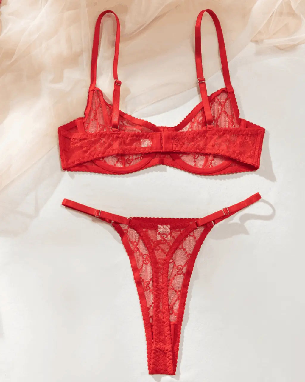 Elegant Diamond Pattern Mesh 2Pcs Lingerie Set OMFORT